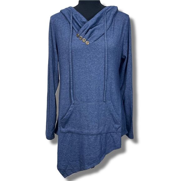 miaGooo Tops - Lightweight Hooded Long Sleeve Top Button Detail Sz Large Women’s Blue